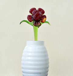 Hand Blown Red Glass Flower Sculpture: Flame Work Art Glass