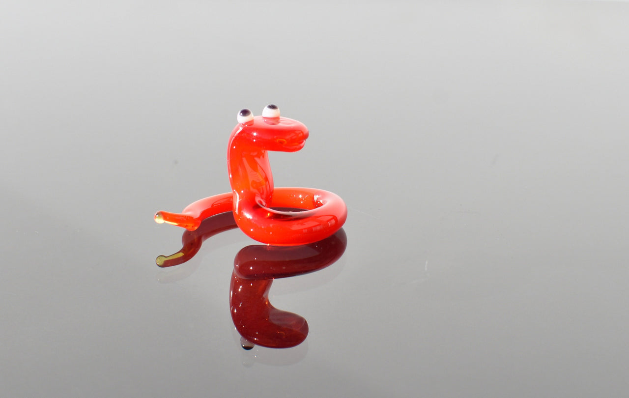 Cute glass tiny red snake, whimsical, Lamp work miniature character from Glass Menagerie, Unique gift