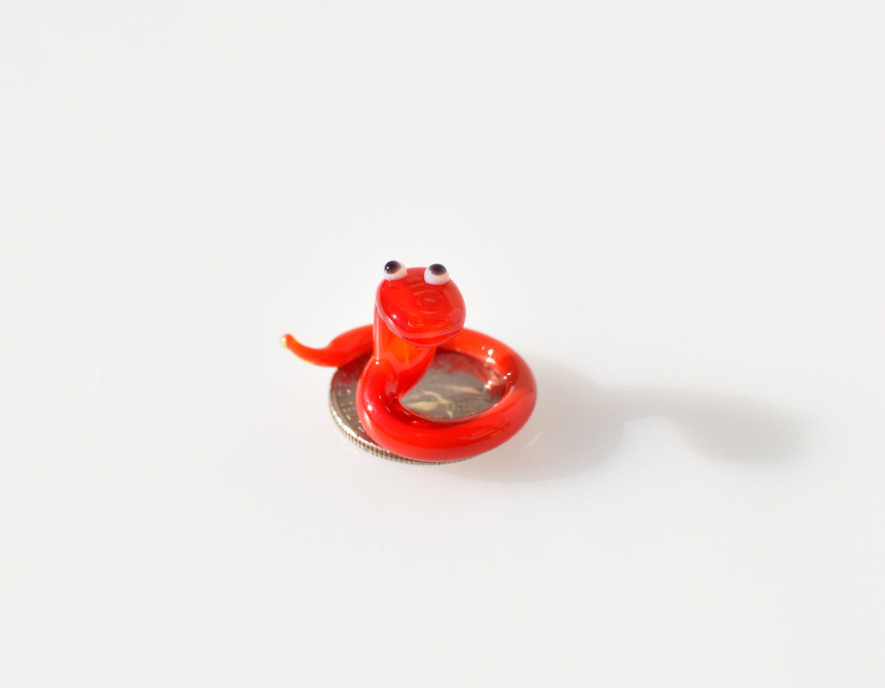 Cute glass tiny red snake, whimsical, Lamp work miniature character from Glass Menagerie, Unique gift