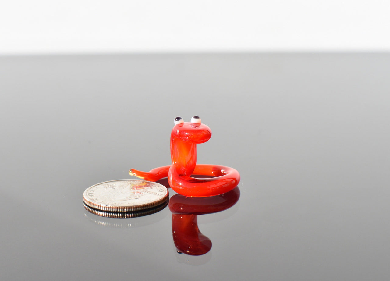 Cute glass tiny red snake, whimsical, Lamp work miniature character from Glass Menagerie, Unique gift