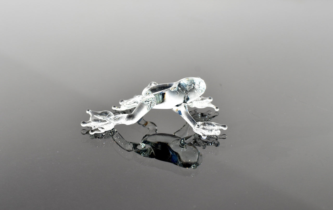 Clear Glass Frog Figurine – Hand Blown Miniature Animal Sculpture – Unique Amphibian Gift