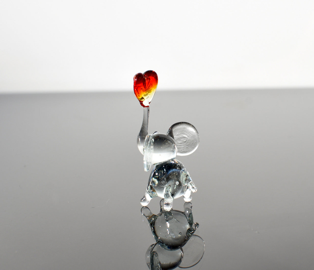 Lampwork Glass Elephant Figurine: Miniature Heart Keepsake