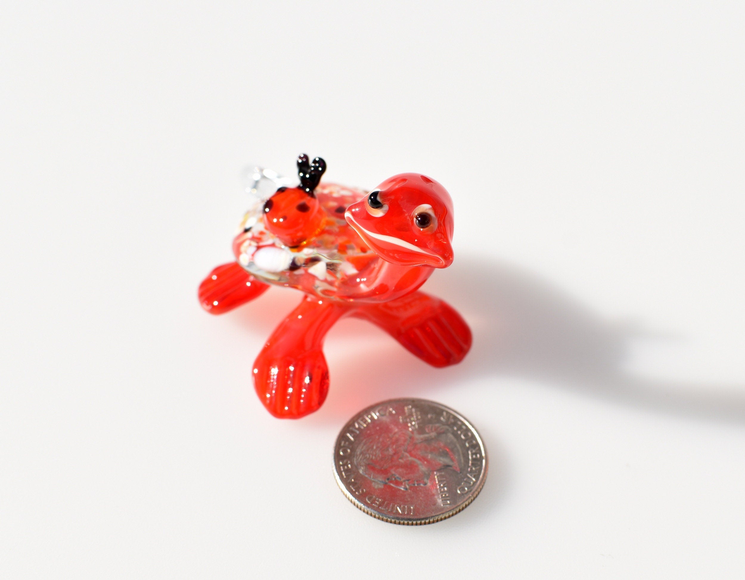 Sea Turtle Gifts, Glass Turtle with Ladybug, Good Luck Gift, Coastal Decor, Blown Glass Animals, Turtle Figurine, Ocean Art, Ladybug Gift