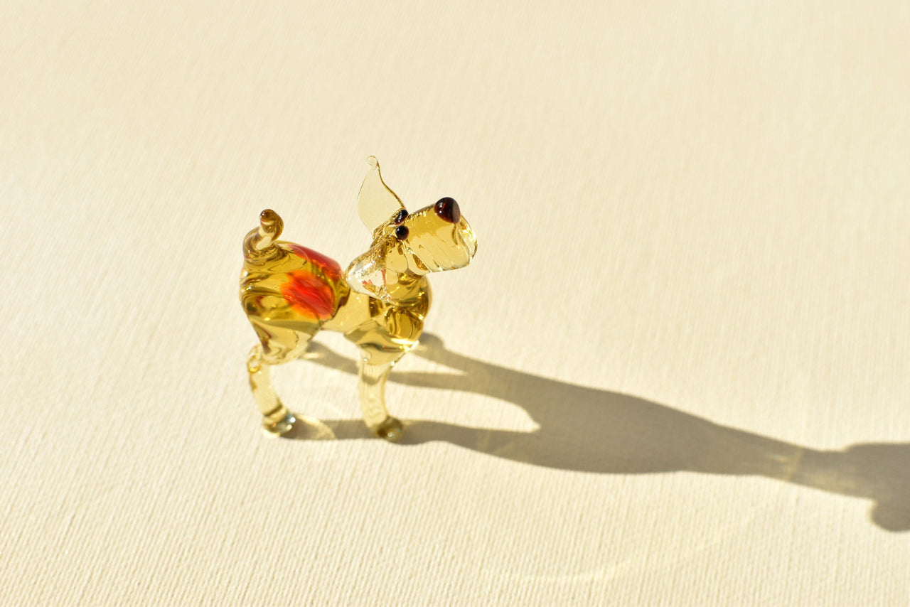 Handmade Glass Dog Figurine: Whimsical Art Glass Sculpture