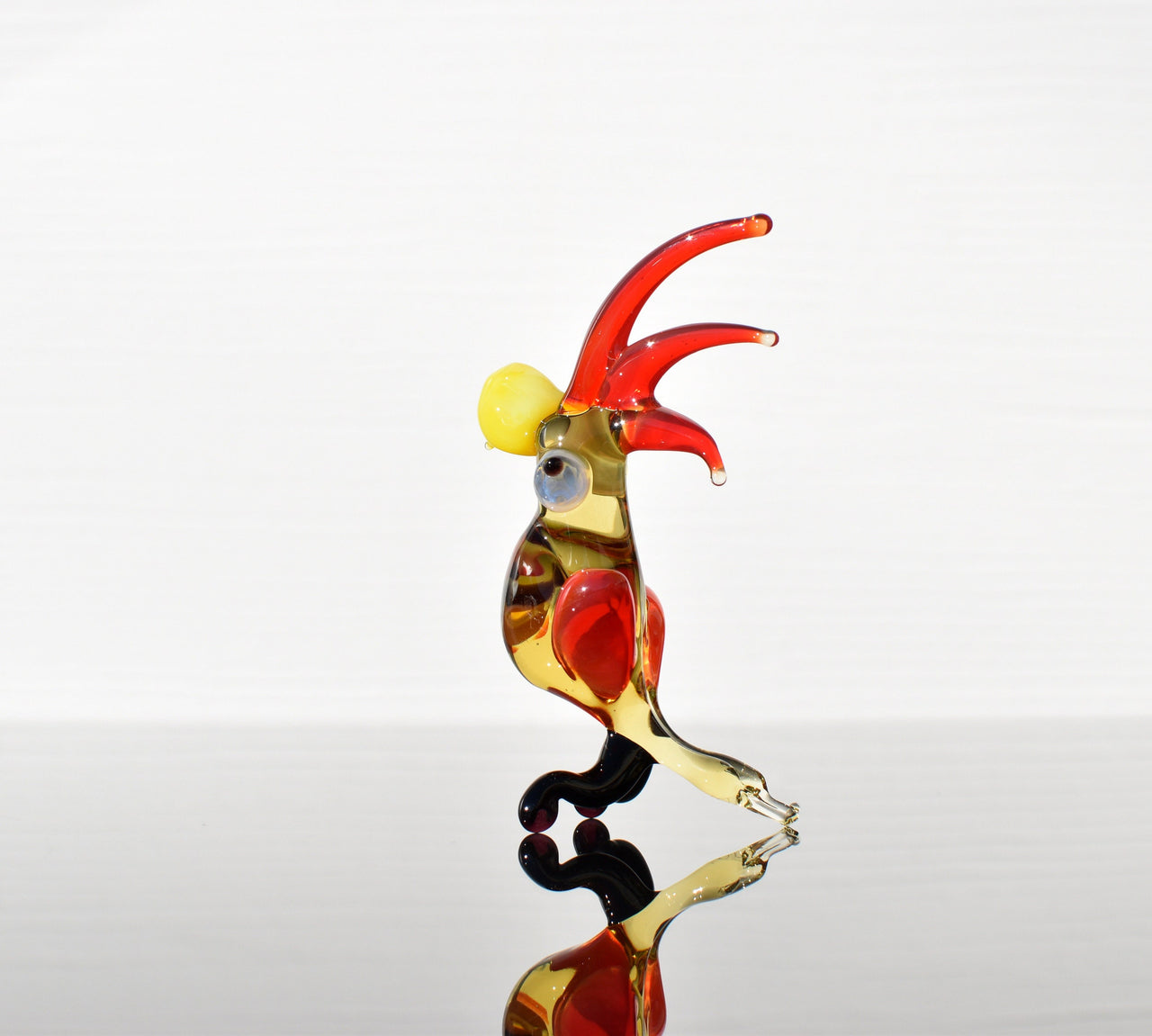 Handmade Glass Parrot Figurine: Whimsical Art Glass Sculpture