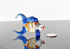 Handmade Flame Worked Glass Goldfish Figurine - Blue Clear Collectible