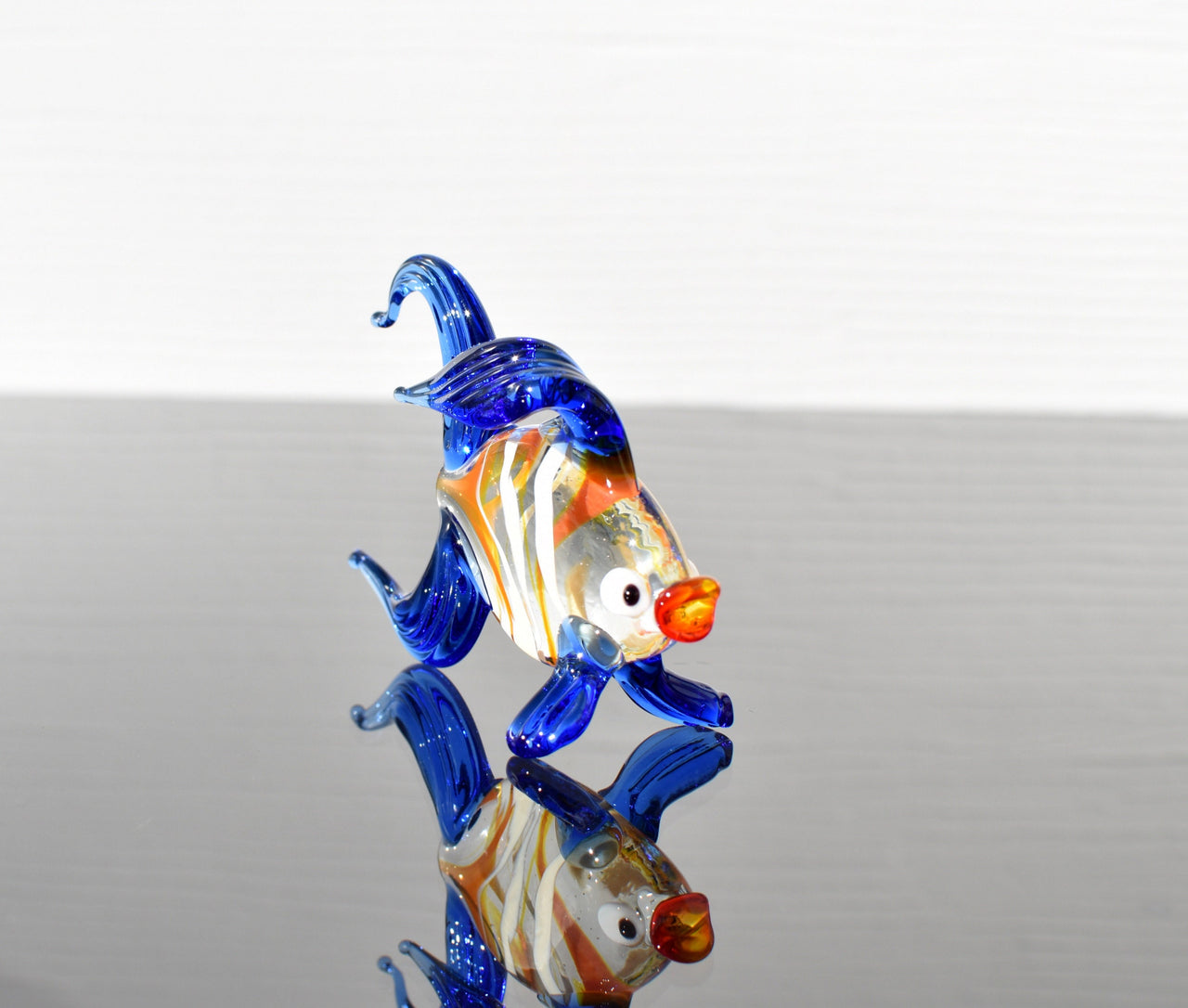 Handmade Flame Worked Glass Goldfish Figurine - Blue Clear Collectible