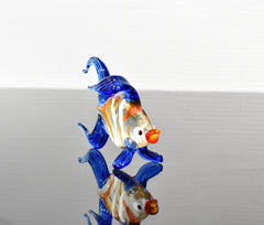 Handmade Flame Worked Glass Goldfish Figurine - Blue Clear Collectible