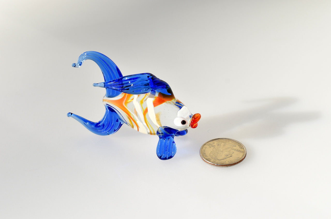Handmade Flame Worked Glass Goldfish Figurine - Blue Clear Collectible