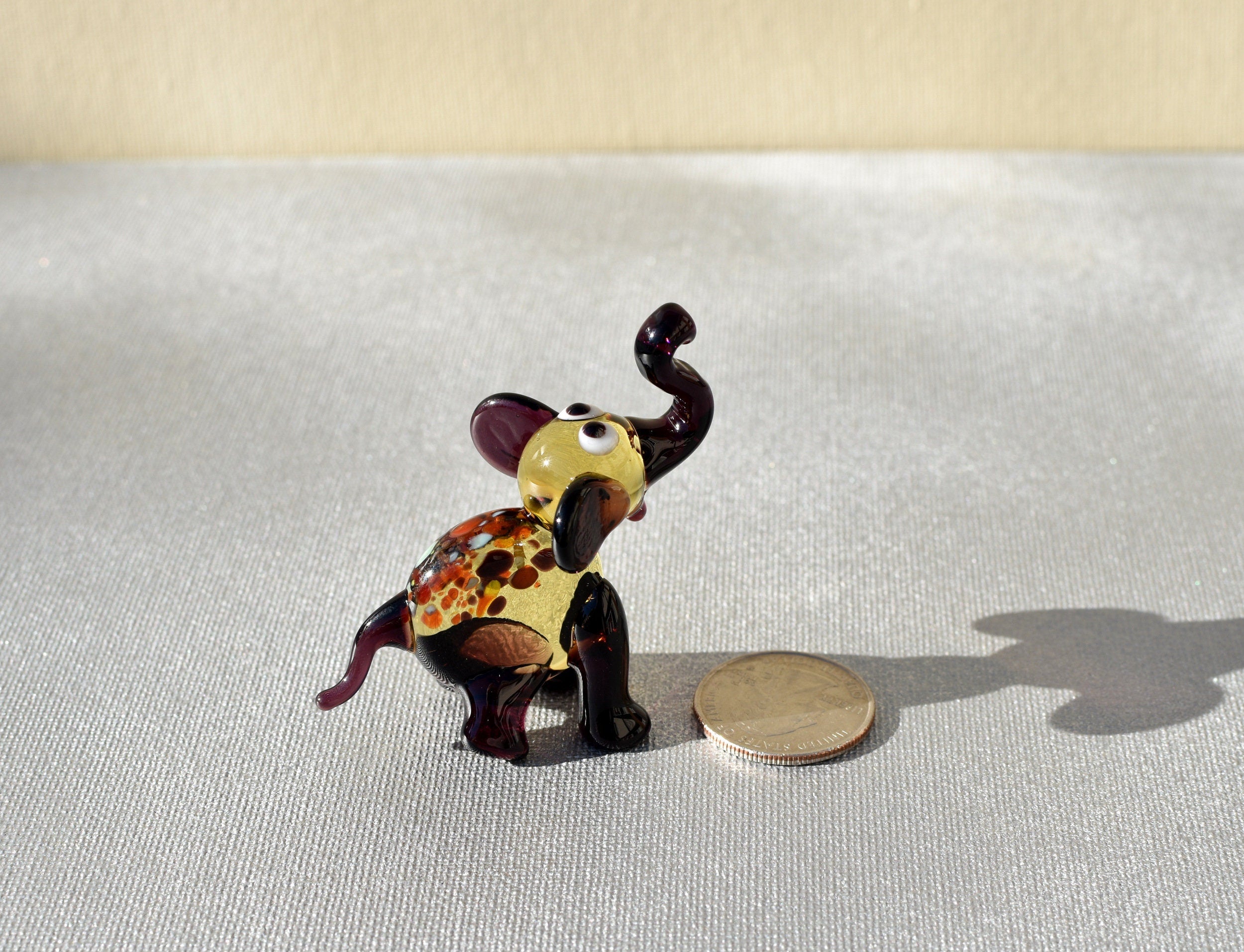 Handmade Purple Glass Elephant Figurine: Whimsical Art Glass Sculpture