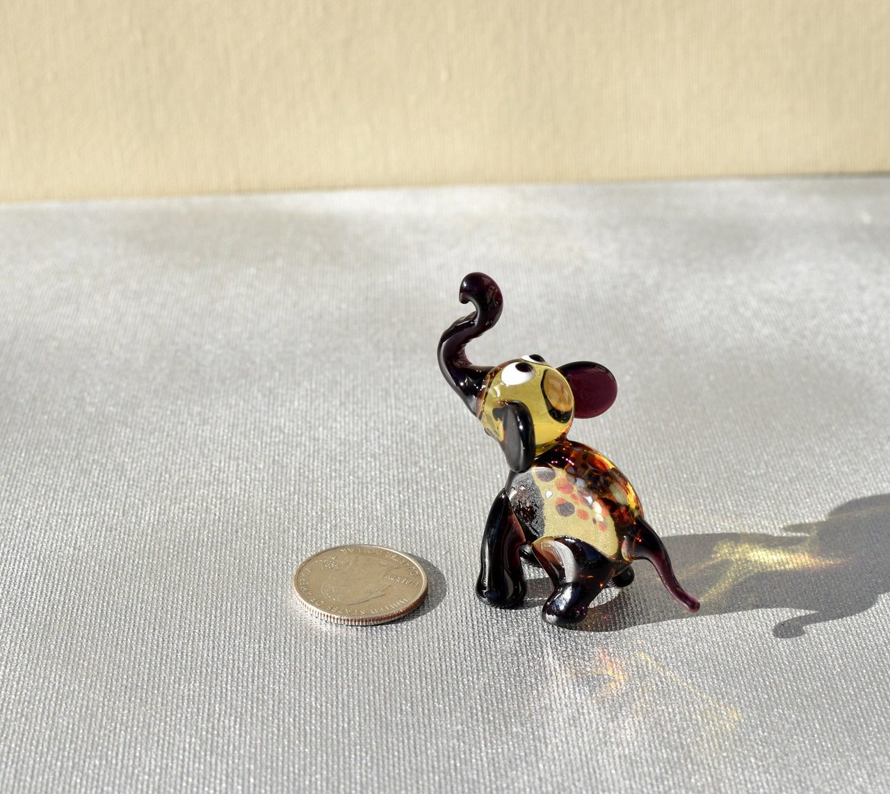 Elephant Art, Blown Glass Animals, Unique Elephant Gifts, Glass Elephant, Tiny Glass Animals, Elephant Figurine, Spotted, Purple, Amber