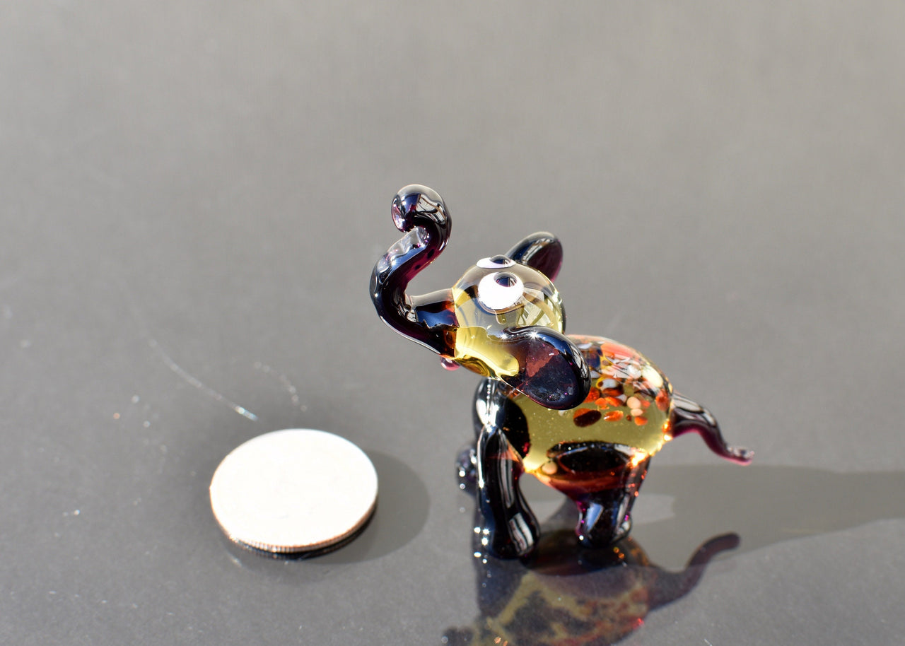 Handmade Purple Glass Elephant Figurine: Whimsical Art Glass Sculpture