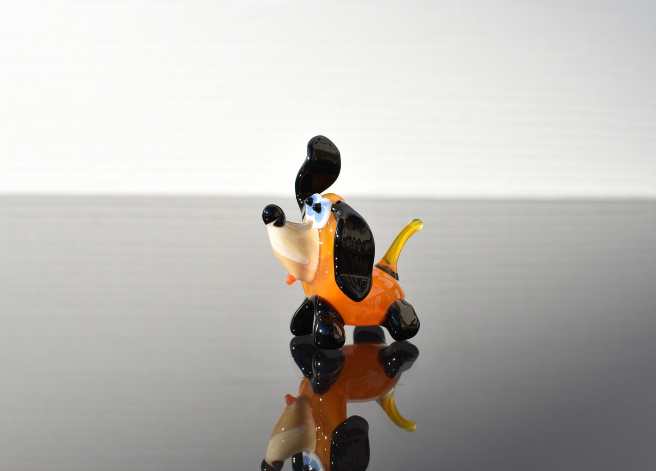 Handmade Orange Glass Dog Figurine: Whimsical Art Glass Sculpture