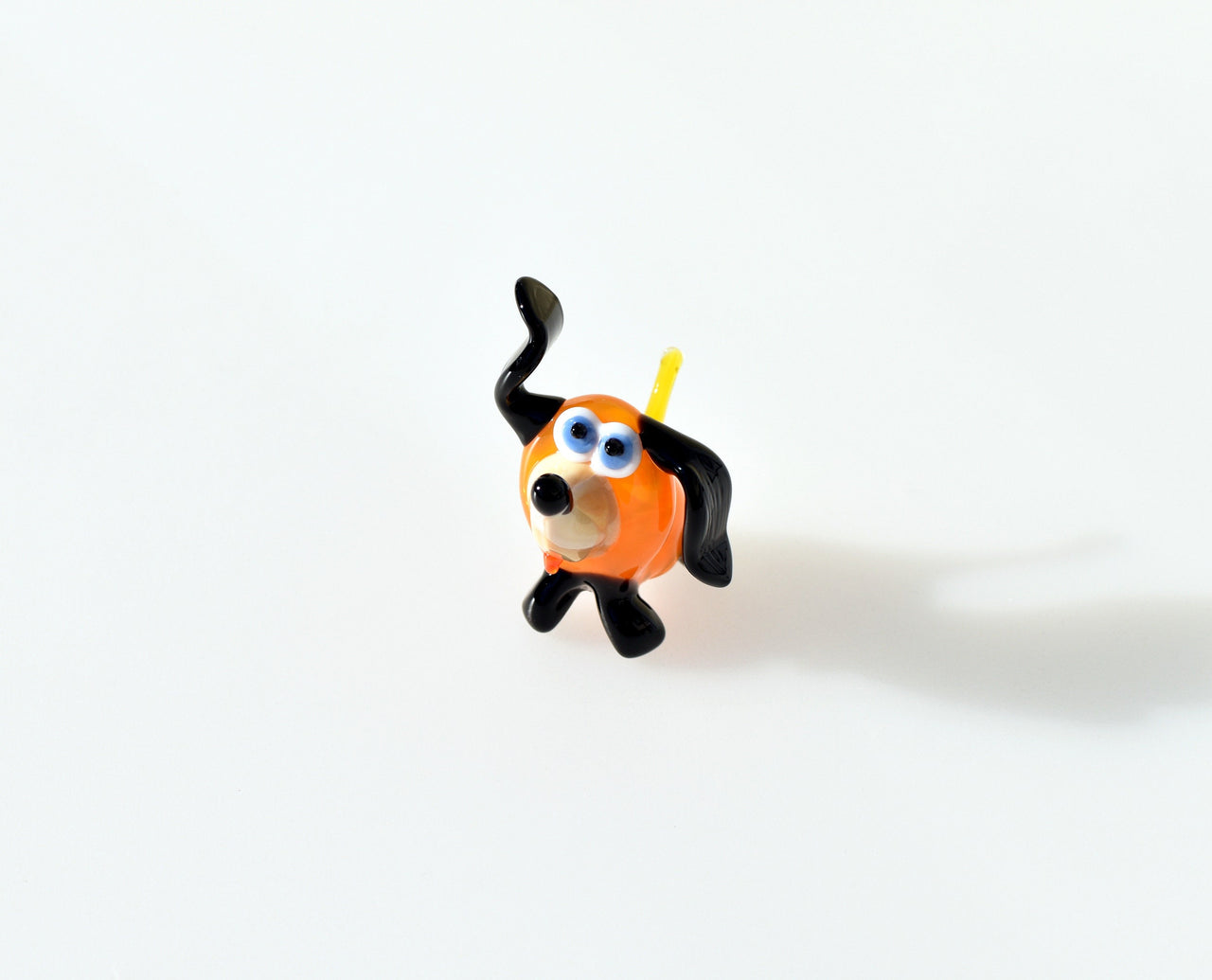Handmade Orange Glass Dog Figurine: Whimsical Art Glass Sculpture