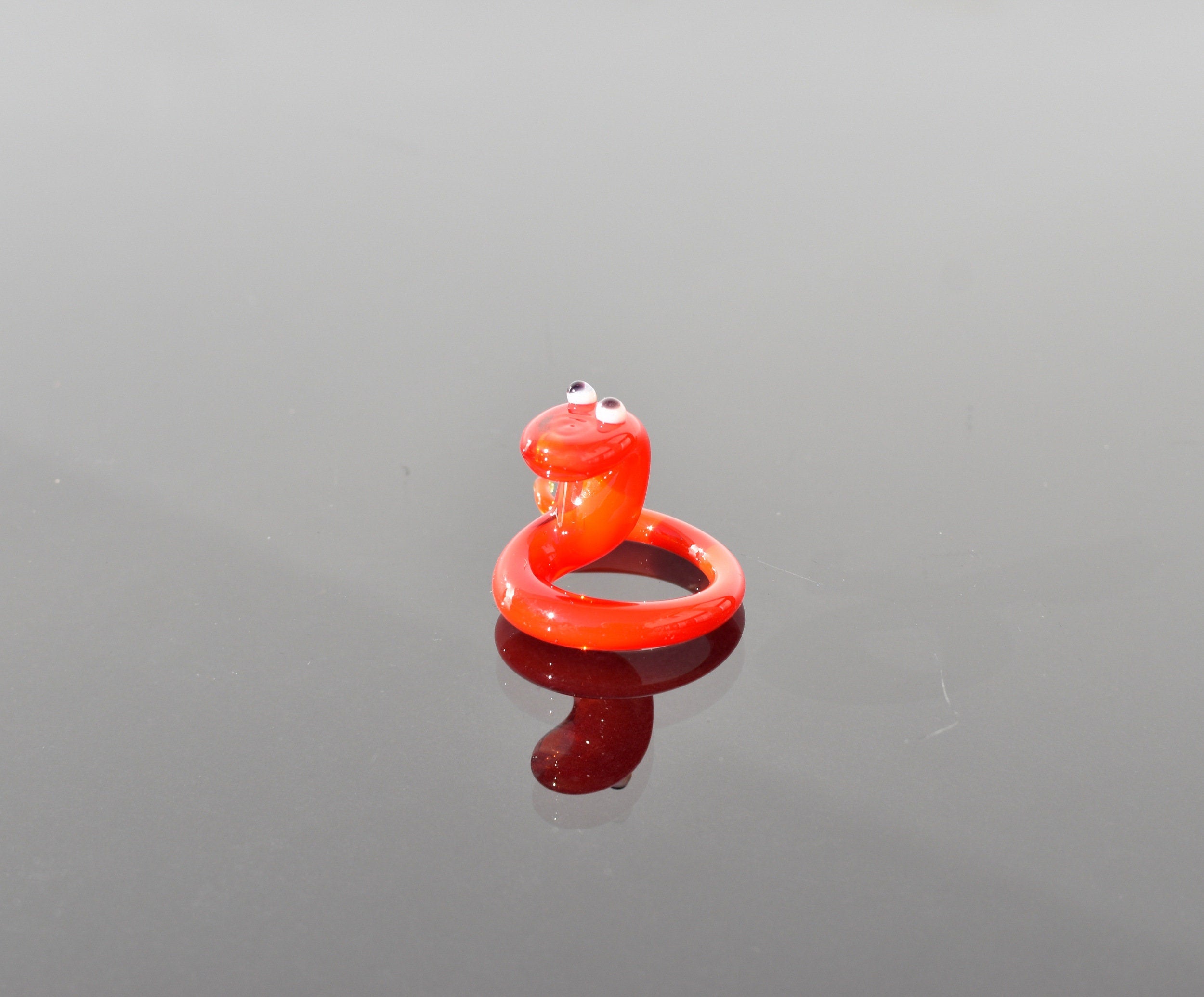Cute glass tiny red snake, whimsical, Lamp work miniature character from Glass Menagerie, Unique gift