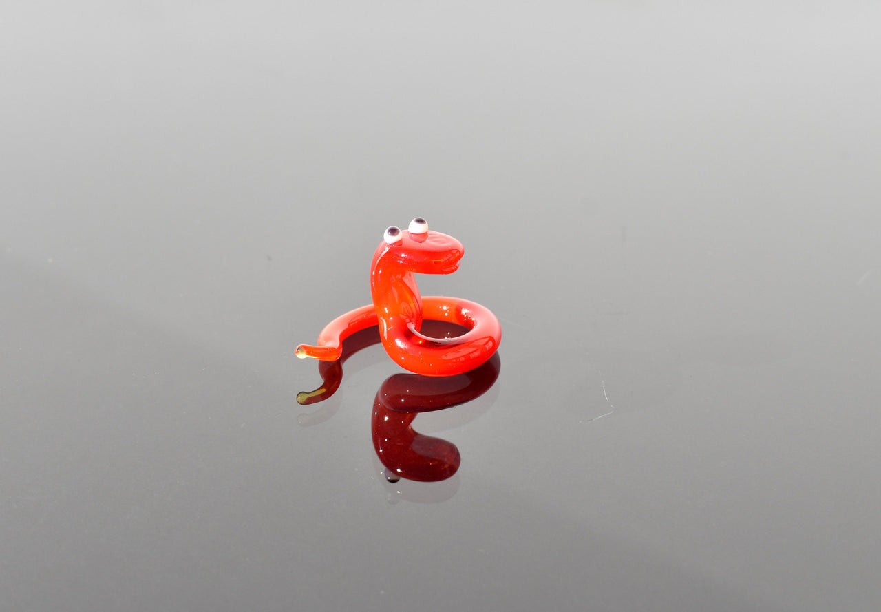 Cute glass tiny red snake, whimsical, Lamp work miniature character from Glass Menagerie, Unique gift