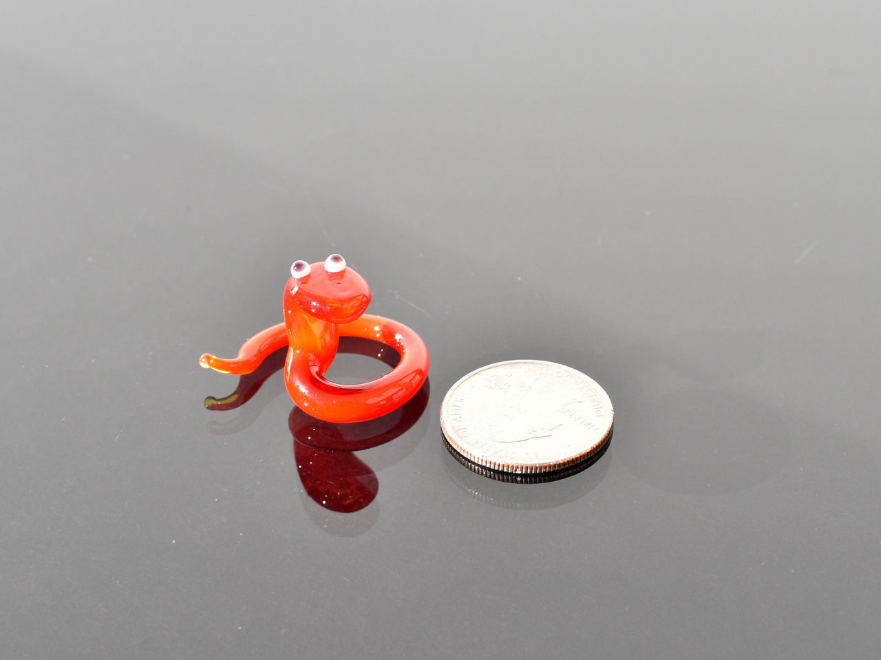 Cute glass tiny red snake, whimsical, Lamp work miniature character from Glass Menagerie, Unique gift
