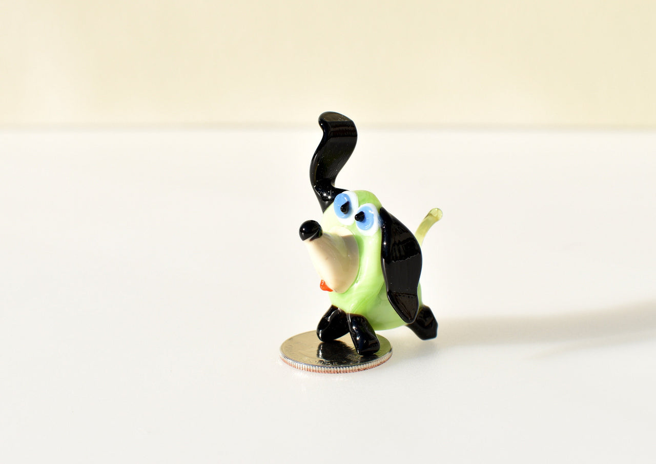Lime-Green Glass Dog Figurine: Whimsical Handmade Sculpture