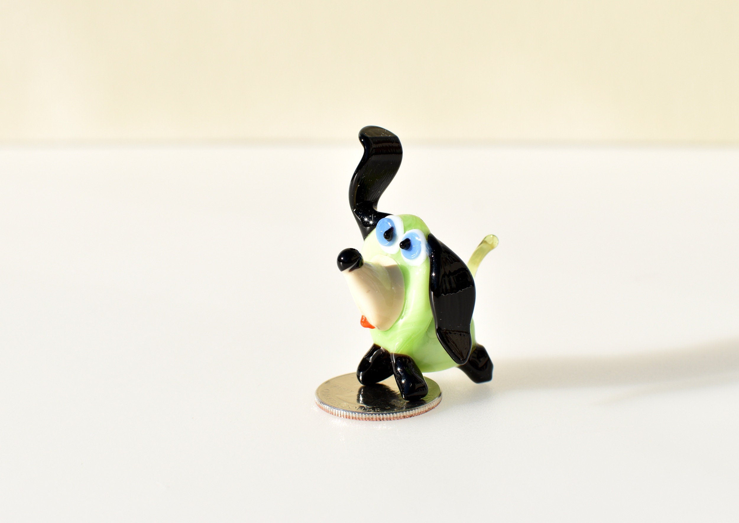 Lime-Green Glass Dog Figurine: Whimsical Handmade Sculpture