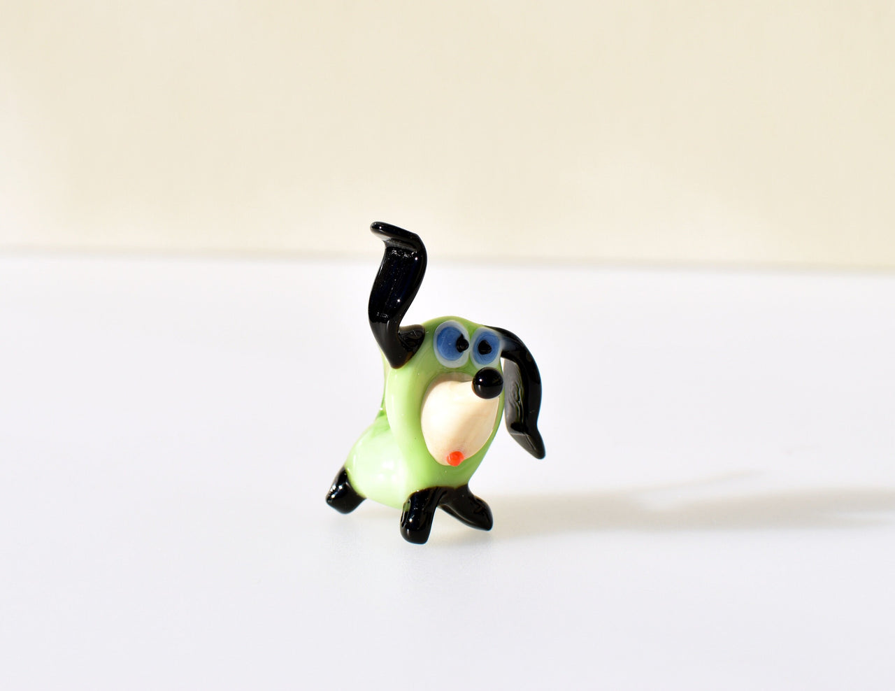 Lime-Green Glass Dog Figurine: Whimsical Handmade Sculpture