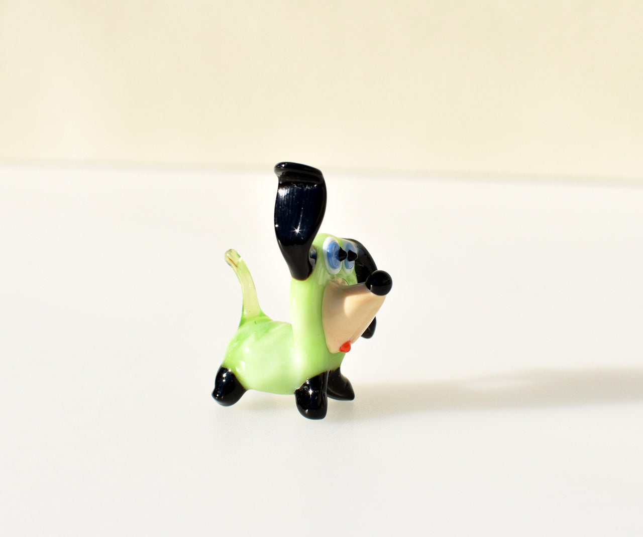 Lime-Green Glass Dog Figurine: Whimsical Handmade Sculpture