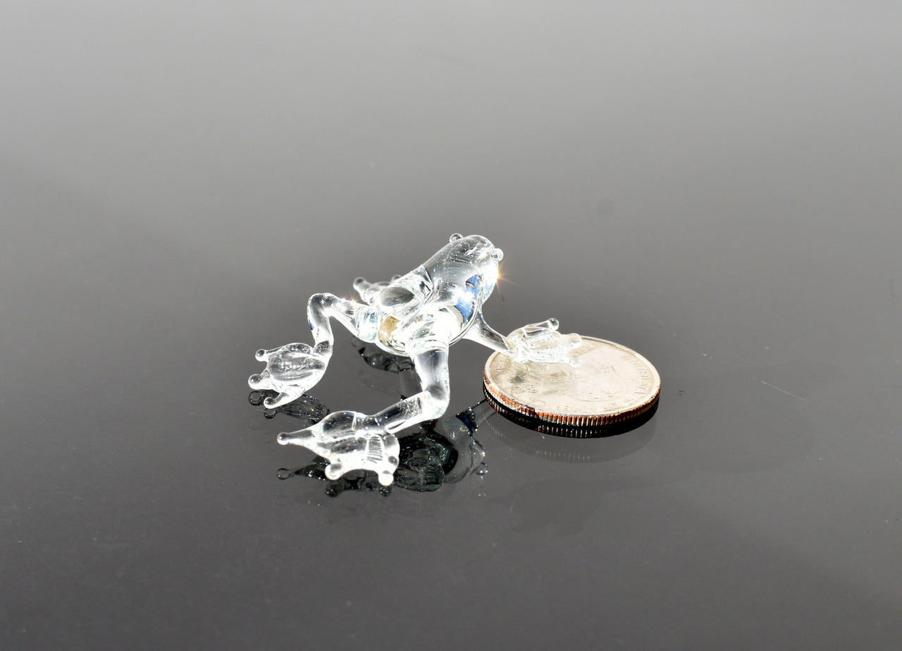 Clear Glass Frog Figurine – Hand Blown Miniature Animal Sculpture – Unique Amphibian Gift