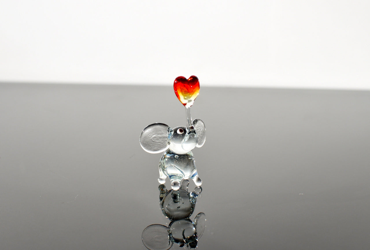 Elephant Figurine, Glass Elephant, Mothers Day Gifts, Anniversary Gifts, Lampwork Glass Elephant Figurine: Miniature Heart Keepsake,