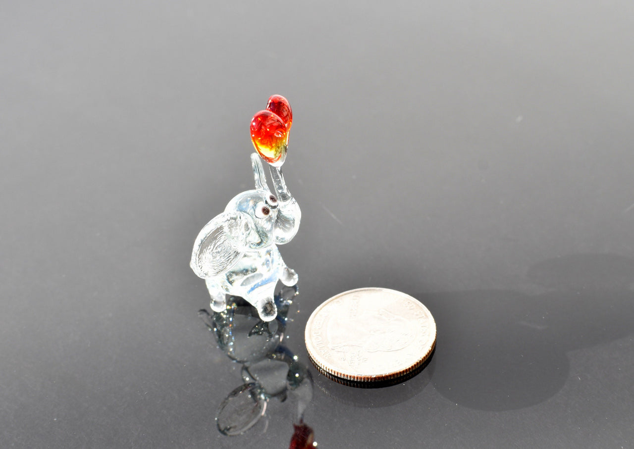 Elephant Figurine, Glass Elephant, Mothers Day Gifts, Anniversary Gifts, Lampwork Glass Elephant Figurine: Miniature Heart Keepsake,