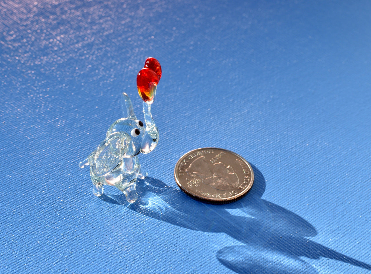 Elephant Figurine, Glass Elephant, Mothers Day Gifts, Anniversary Gifts, Lampwork Glass Elephant Figurine: Miniature Heart Keepsake,