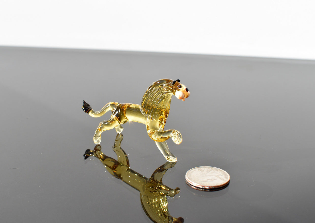 Handmade Glass Lion Figurine: Flame Work Art, Collectible Statue