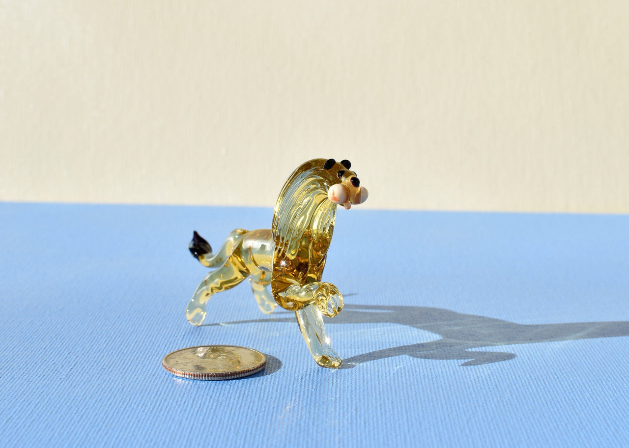 Handmade Glass Lion Figurine: Flame Work Art, Collectible Statue