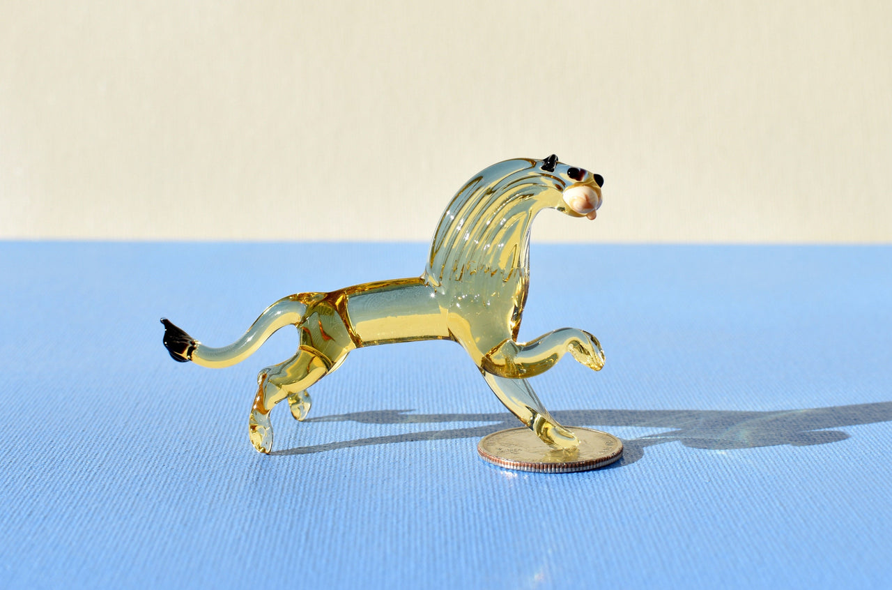 Handmade Glass Lion Figurine: Flame Work Art, Collectible Statue