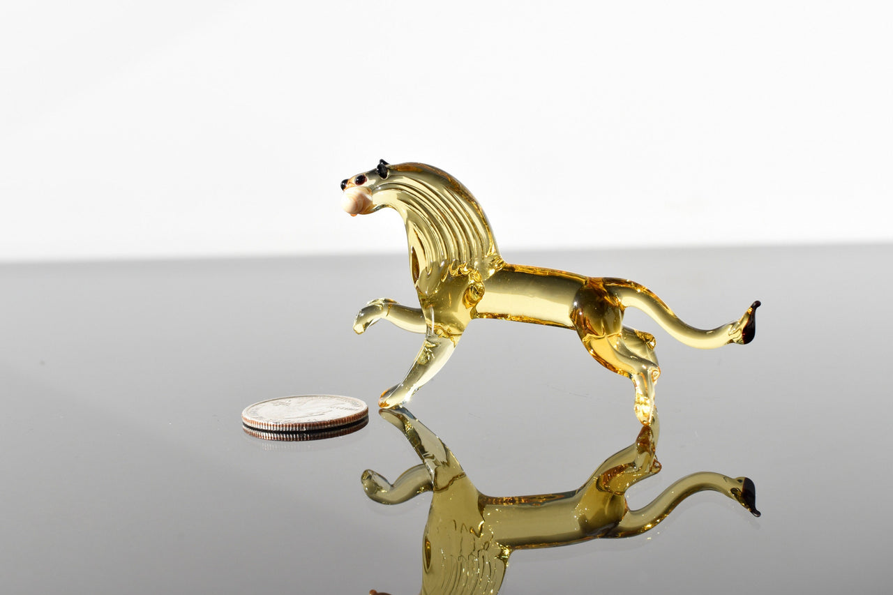 Handmade Glass Lion Figurine: Flame Work Art, Collectible Statue