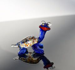 Whimsical Glass Turtle Figurine: Blue Turtle with Glasses, Handmade Sculpture