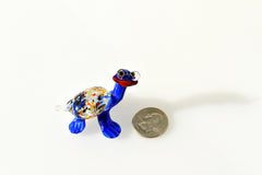 Whimsical Glass Turtle Figurine: Blue Turtle with Glasses, Handmade Sculpture