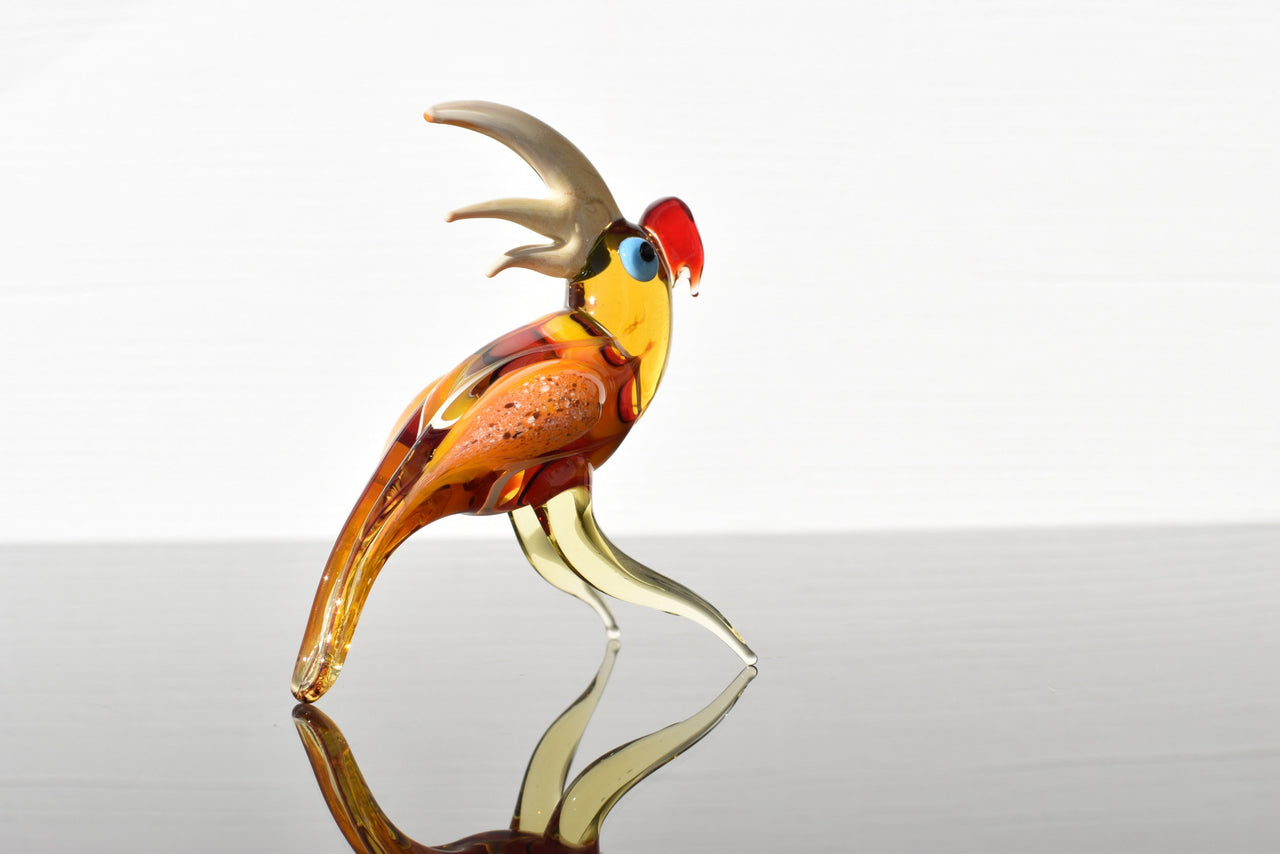 Orange Bird Sculpture, Parrot Figurine, Hand Blown Glass Bird, Gift for Bird Lovers, Bird Lover Gifts, Parakeet Art Glass, Spring Decor