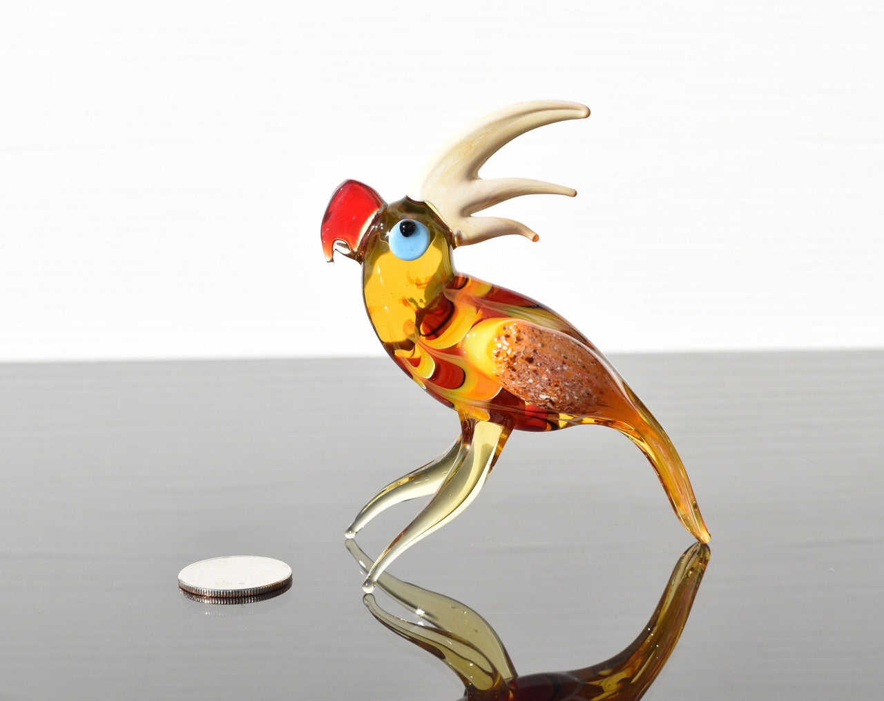 Orange Bird Sculpture, Parrot Figurine, Hand Blown Glass Bird, Gift for Bird Lovers, Bird Lover Gifts, Parakeet Art Glass, Spring Decor