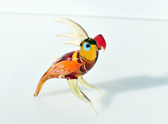 Handmade Colorful Glass Parrot Figurine: Whimsical Art Glass Sculpture