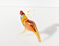 Handmade Colorful Glass Parrot Figurine: Whimsical Art Glass Sculpture