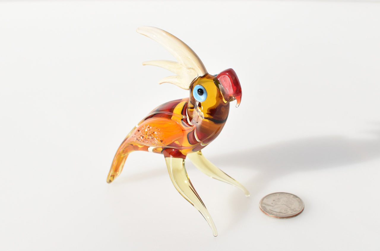 Handmade Colorful Glass Parrot Figurine: Whimsical Art Glass Sculpture