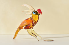 Handmade Colorful Glass Parrot Figurine: Whimsical Art Glass Sculpture