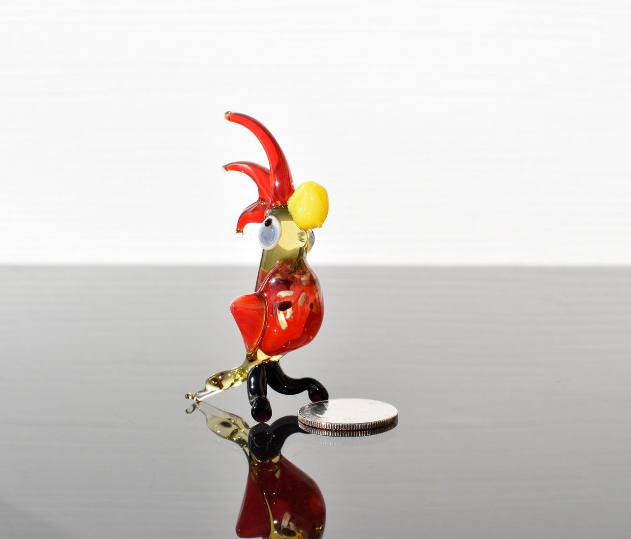 Handmade Glass Parrot Figurine: Whimsical Art Glass Sculpture