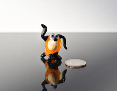 Handmade Orange Glass Dog Figurine: Whimsical Art Glass Sculpture