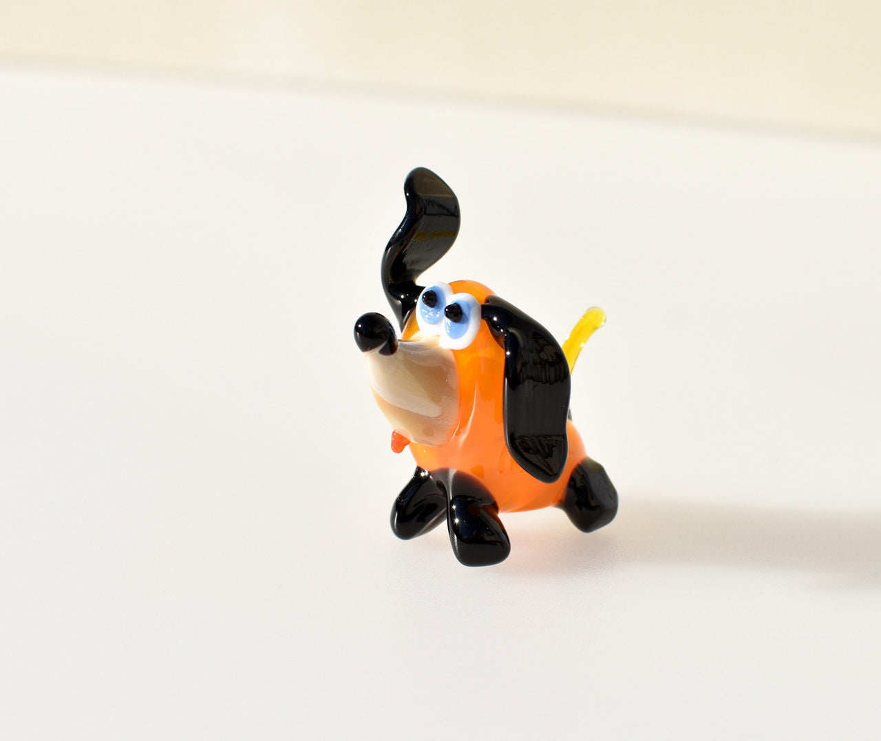 Handmade Orange Glass Dog Figurine: Whimsical Art Glass Sculpture