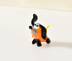 Handmade Orange Glass Dog Figurine: Whimsical Art Glass Sculpture