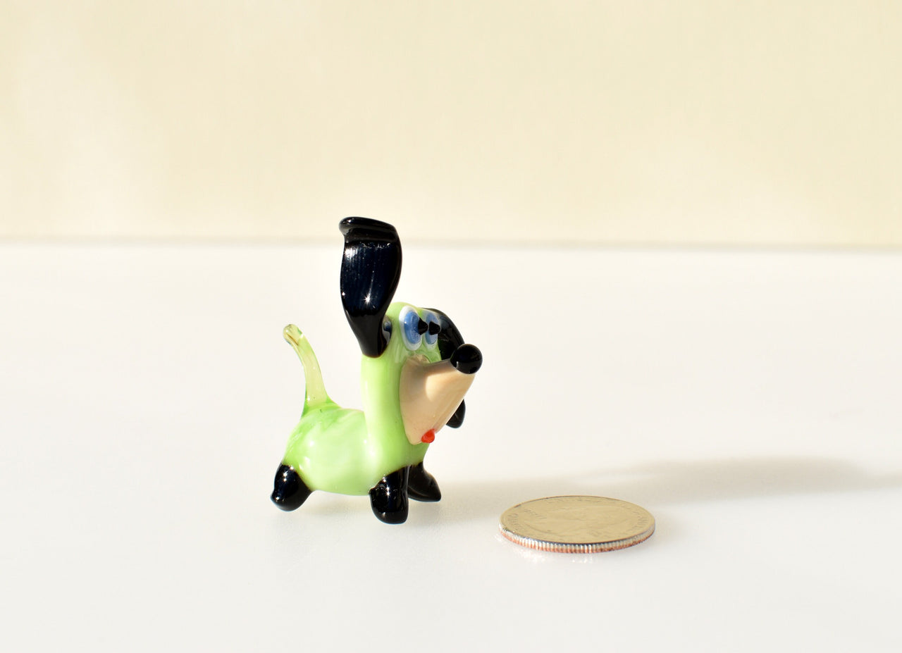 Lime-Green Glass Dog Figurine: Whimsical Handmade Sculpture