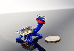 Whimsical Glass Turtle Figurine: Blue Turtle with Glasses, Handmade Sculpture