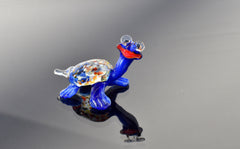 Whimsical Glass Turtle Figurine: Blue Turtle with Glasses, Handmade Sculpture