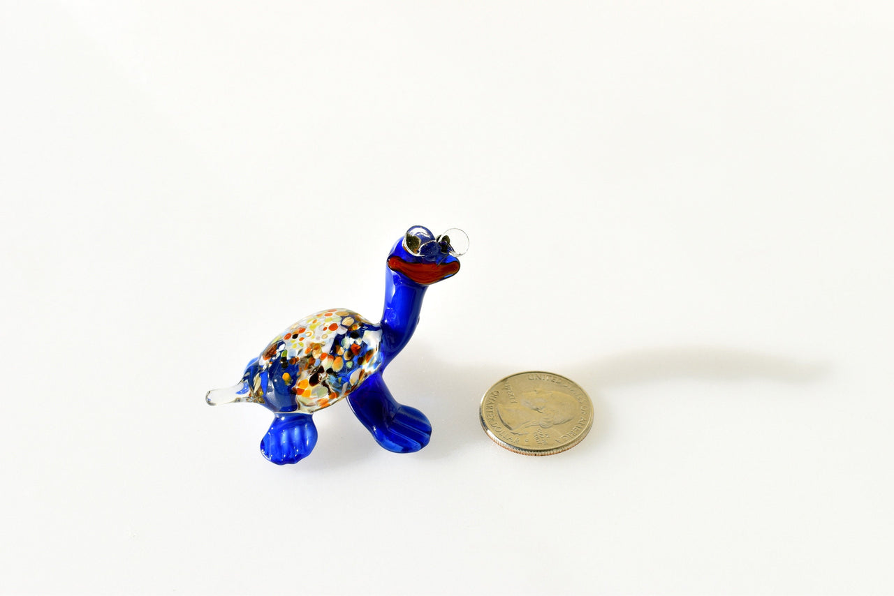 Whimsical Glass Turtle Figurine: Blue Turtle with Glasses, Handmade Sculpture
