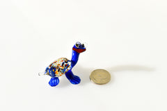 Whimsical Glass Turtle Figurine: Blue Turtle with Glasses, Handmade Sculpture